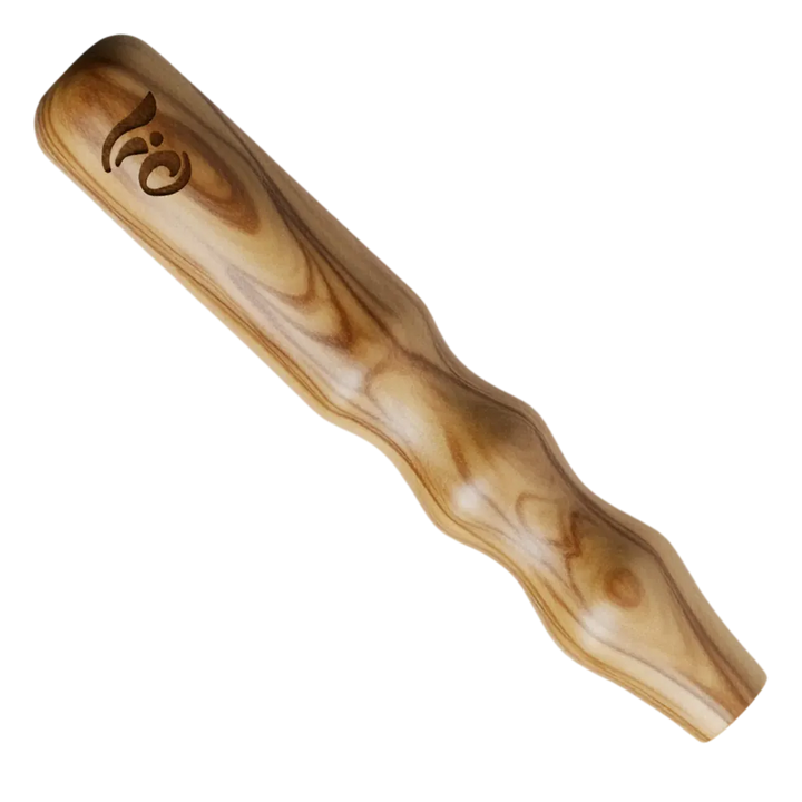 Lio olive wood device close-up showing handcrafted detail